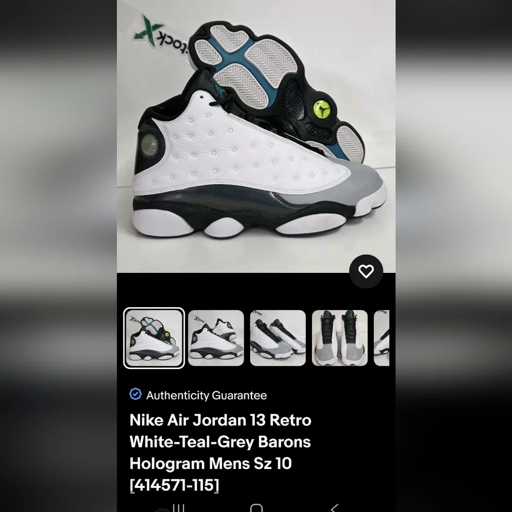 Nike Air Jordan 13 Retro White-Teal-Grey Barons Hologram Mens Sz 10 [414571-115] - Picture 10 of 10
